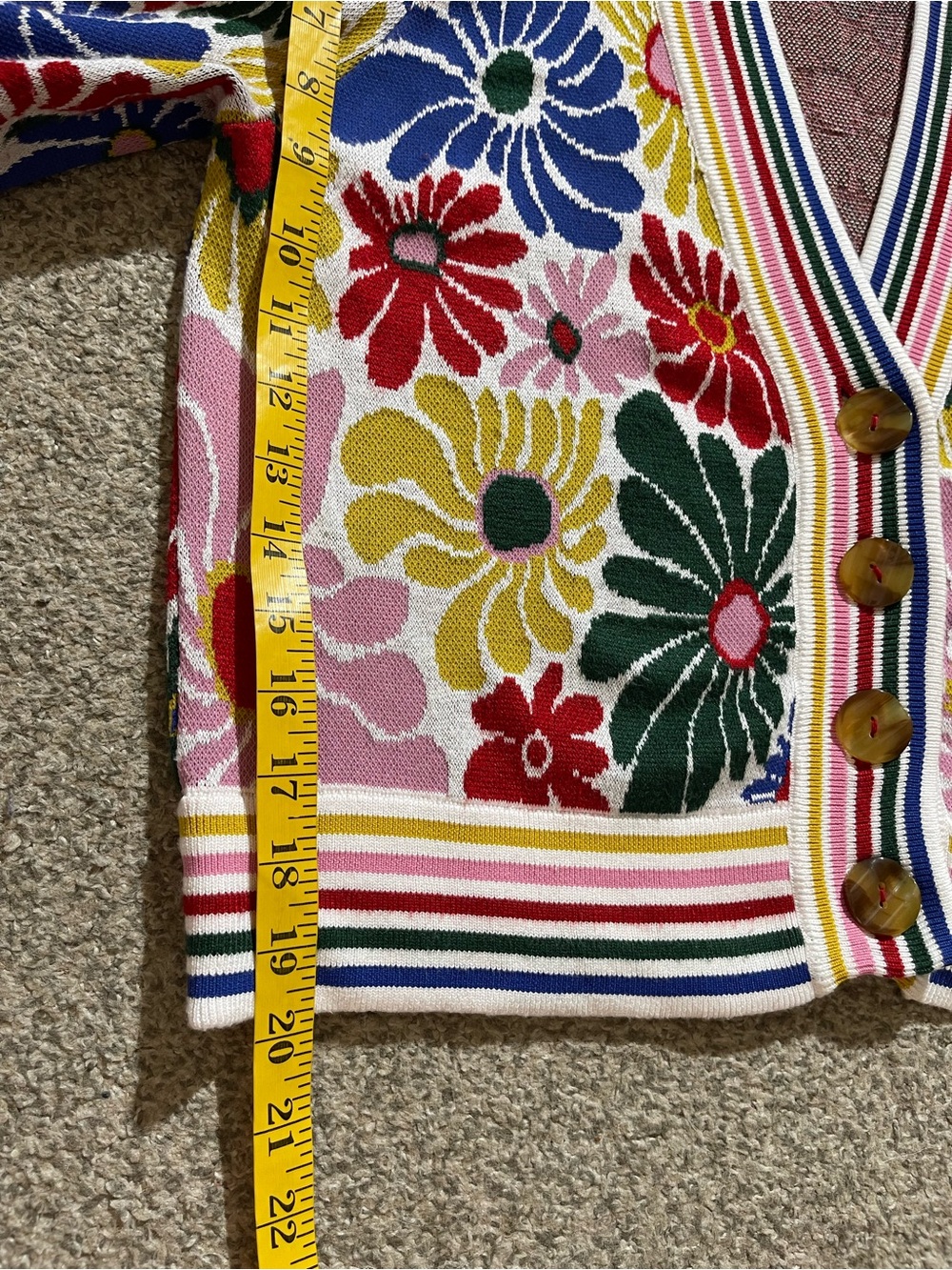 FARM Rio Multi-Color Floral Knit Cardigan with Striped Trim - Picture 6 of 6